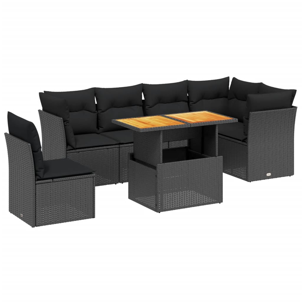 sofasæt til haven 7 dele med hynder polyrattan sort