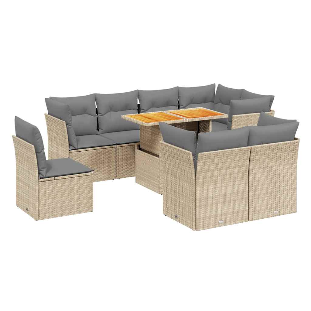 sofasæt til haven 9 dele med hynder polyrattan beige