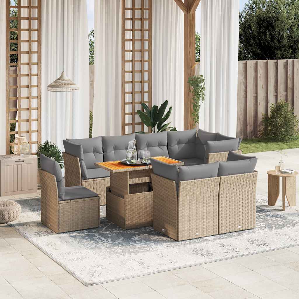 sofasæt til haven 9 dele med hynder polyrattan beige