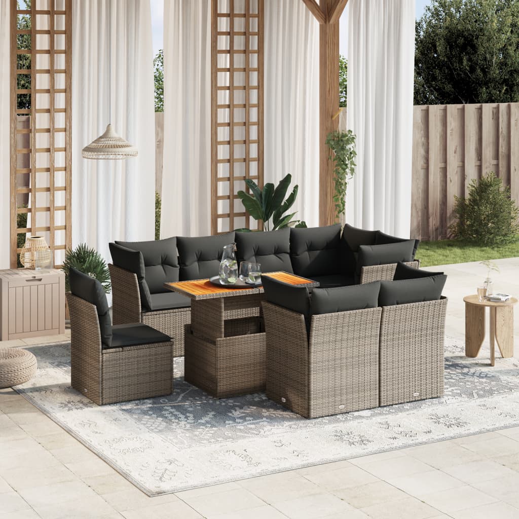 sofasæt til haven 9 dele med hynder polyrattan grå