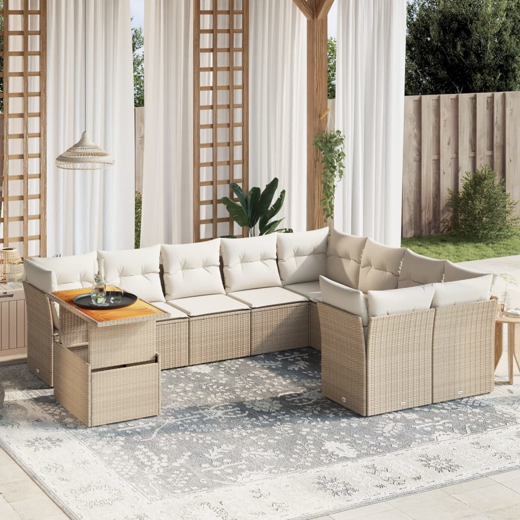 sofasæt til haven 10 dele med hynder polyrattan beige