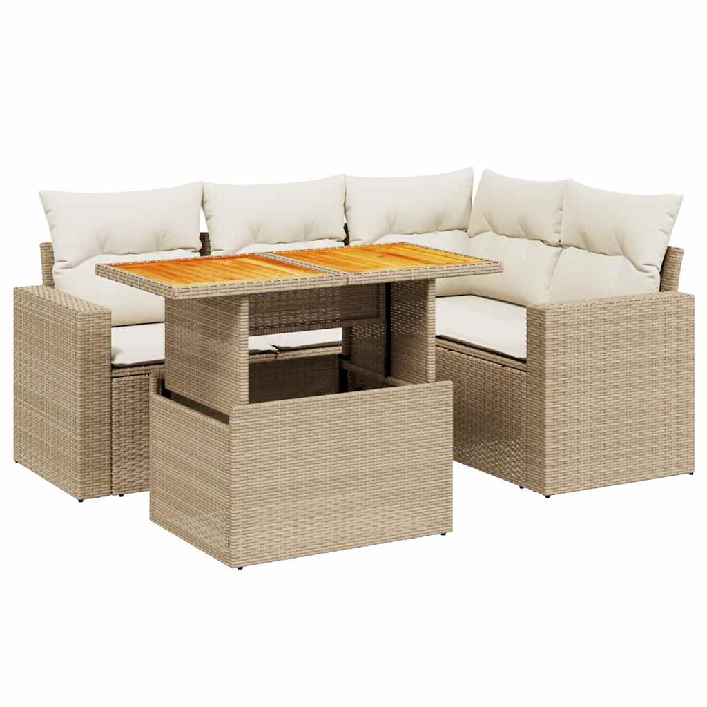 sofasæt til haven 5 dele med hynder polyrattan beige