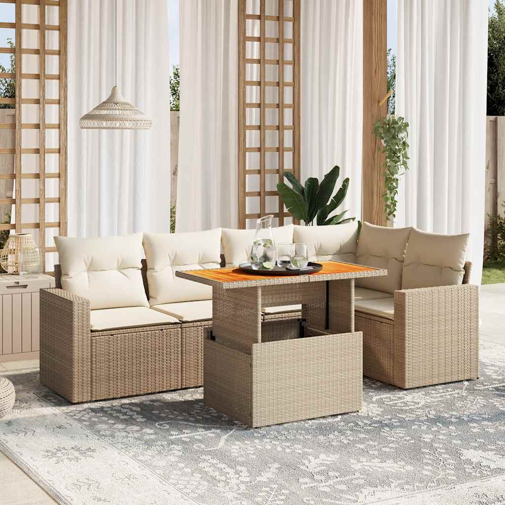 sofasæt til haven 6 dele med hynder polyrattan beige