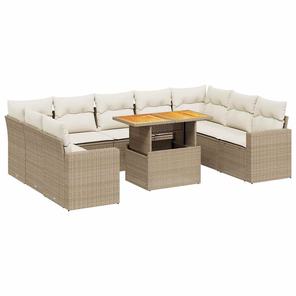 sofasæt til haven 10 dele med hynder polyrattan beige