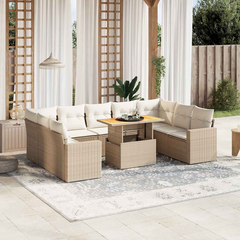 sofasæt til haven 10 dele med hynder polyrattan beige