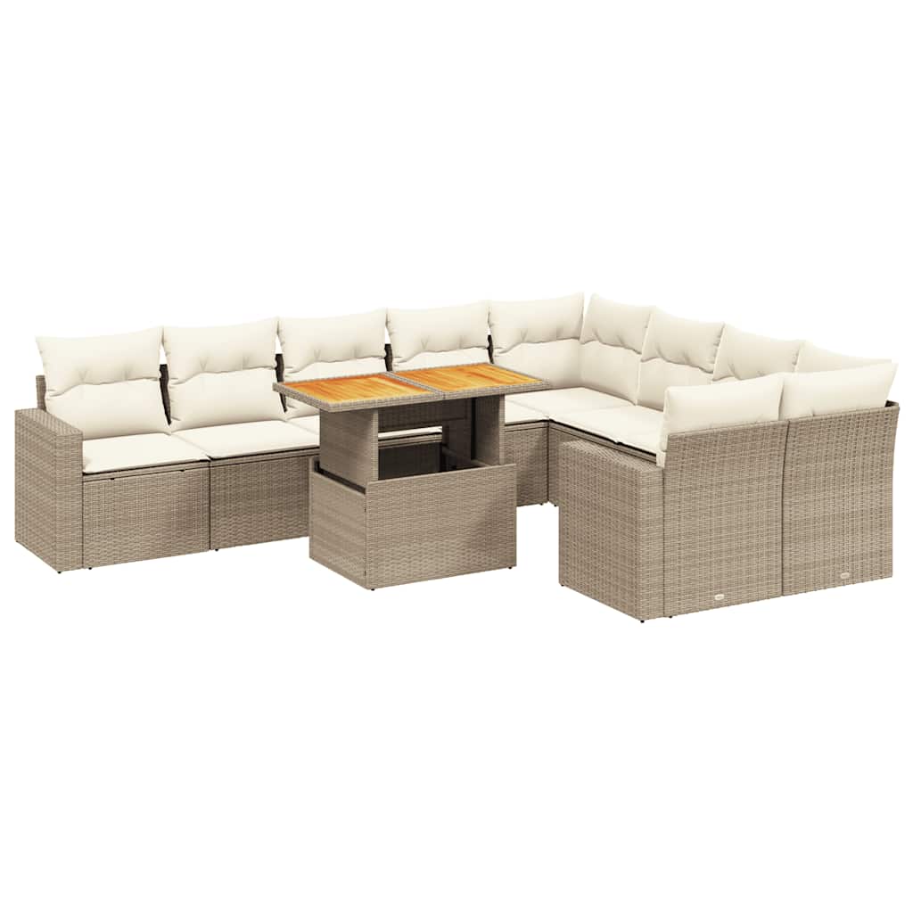 sofasæt til haven 10 dele med hynder polyrattan beige