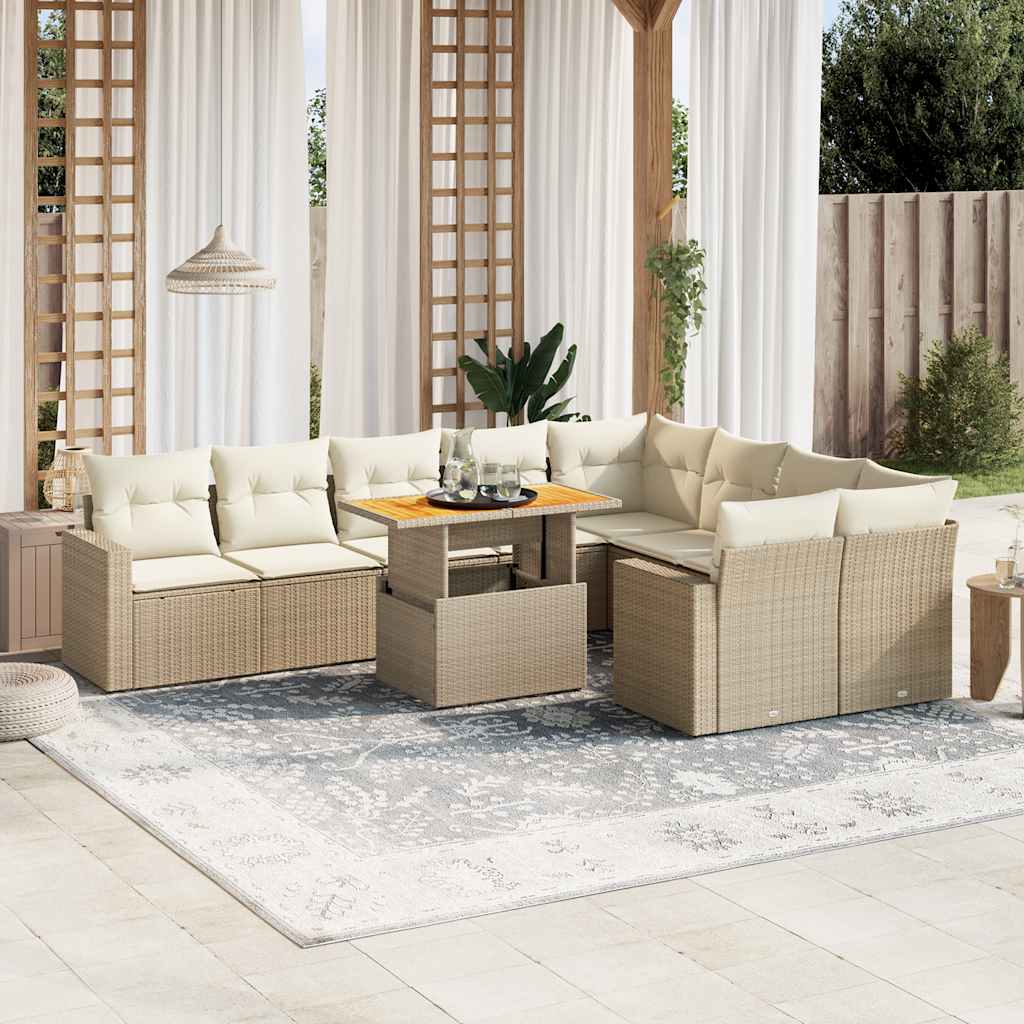 sofasæt til haven 10 dele med hynder polyrattan beige