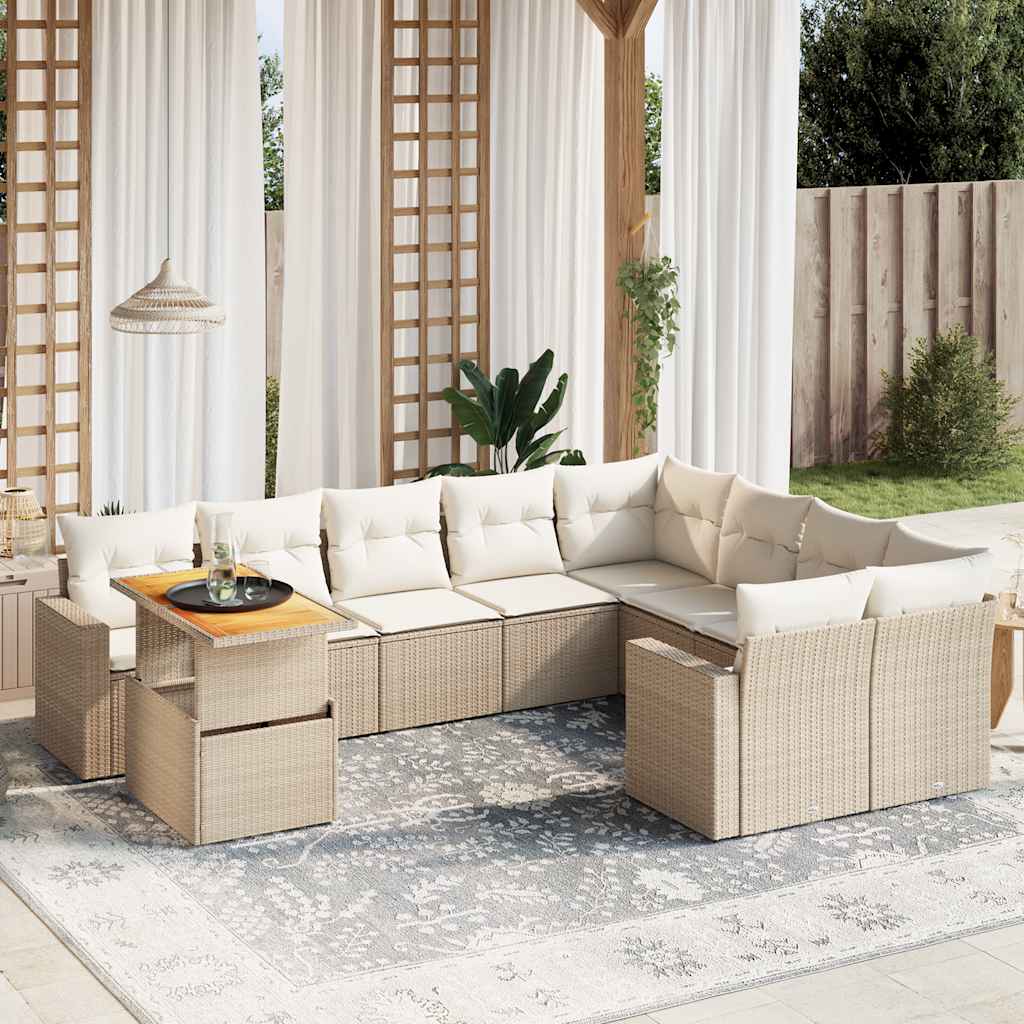 sofasæt til haven 10 dele med hynder polyrattan beige