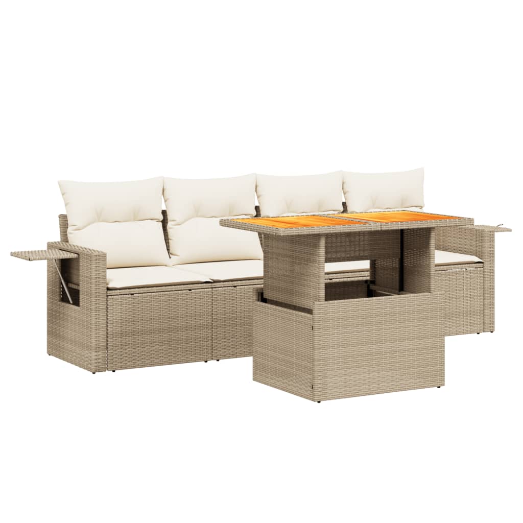 sofasæt til haven 5 dele med hynder polyrattan beige
