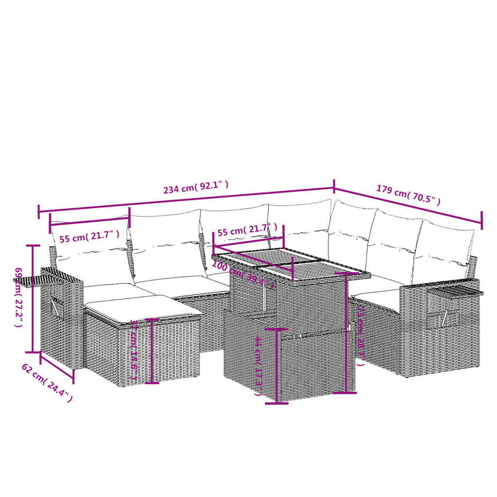 sofasæt til haven 8 dele med hynder polyrattan sort