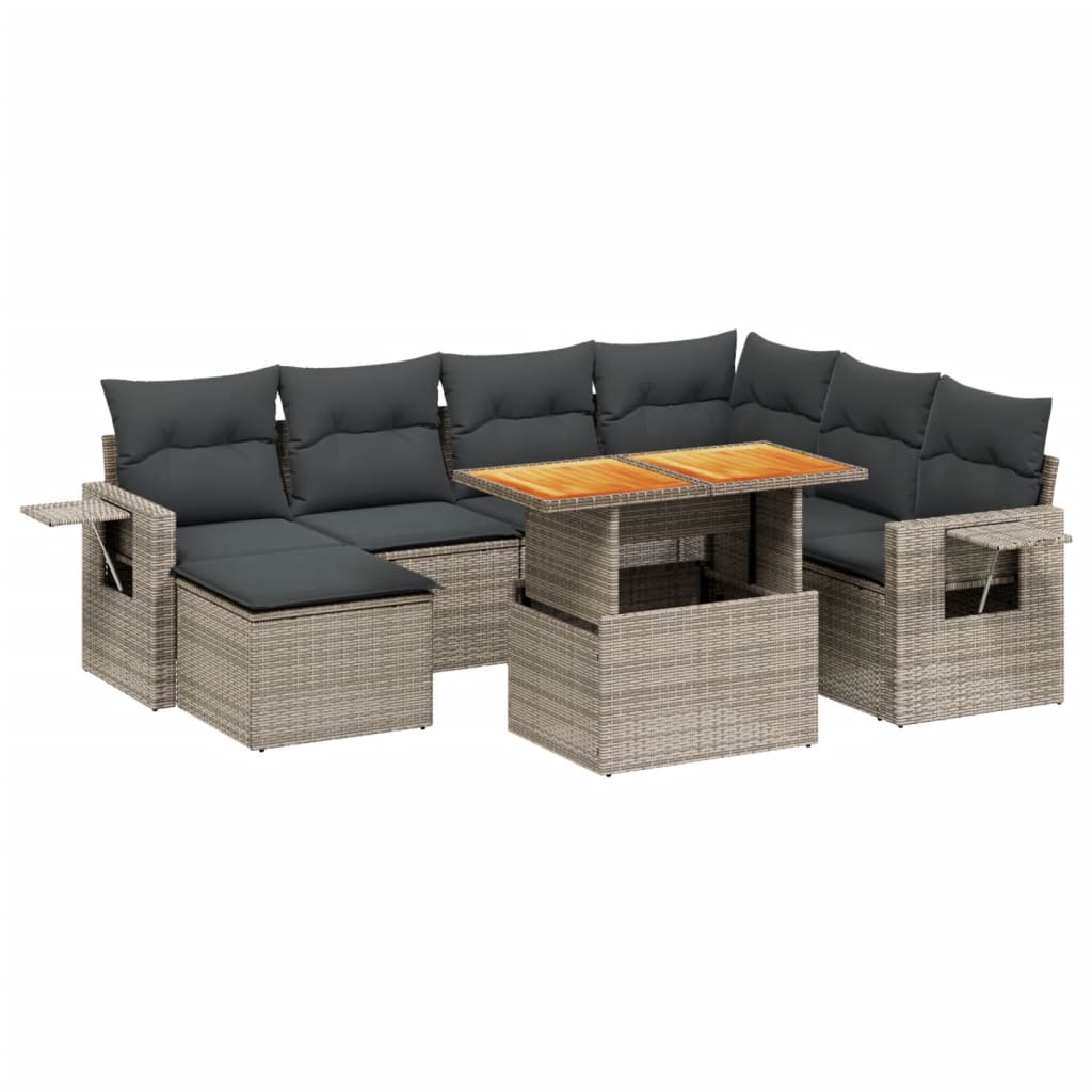 sofasæt til haven 8 dele med hynder polyrattan grå