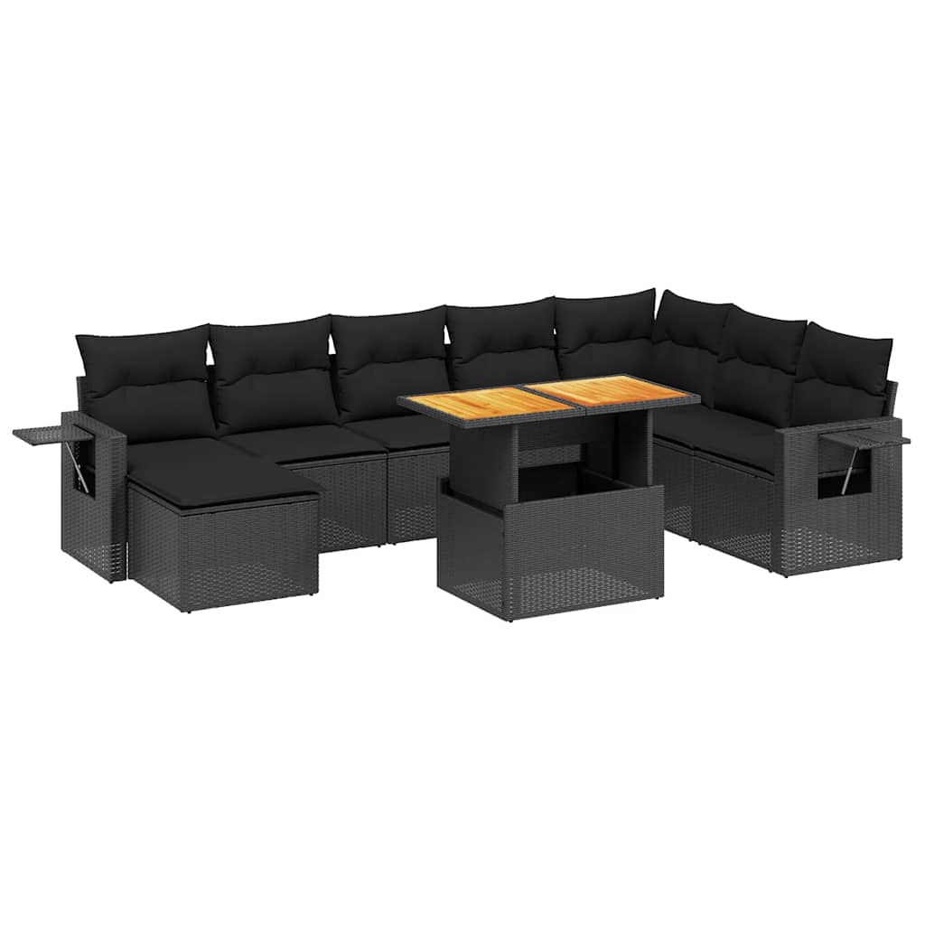 sofasæt til haven 9 dele med hynder polyrattan sort