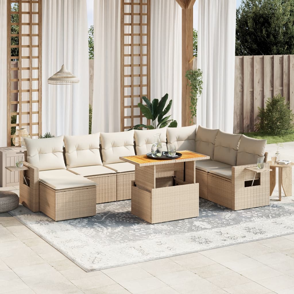 sofasæt til haven 9 dele med hynder polyrattan beige