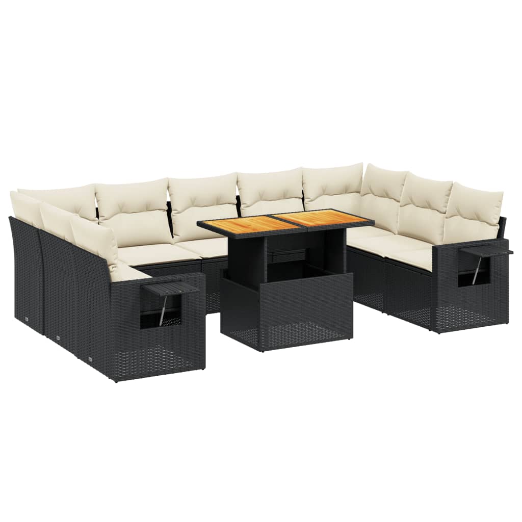 sofasæt til haven 10 dele med hynder polyrattan sort