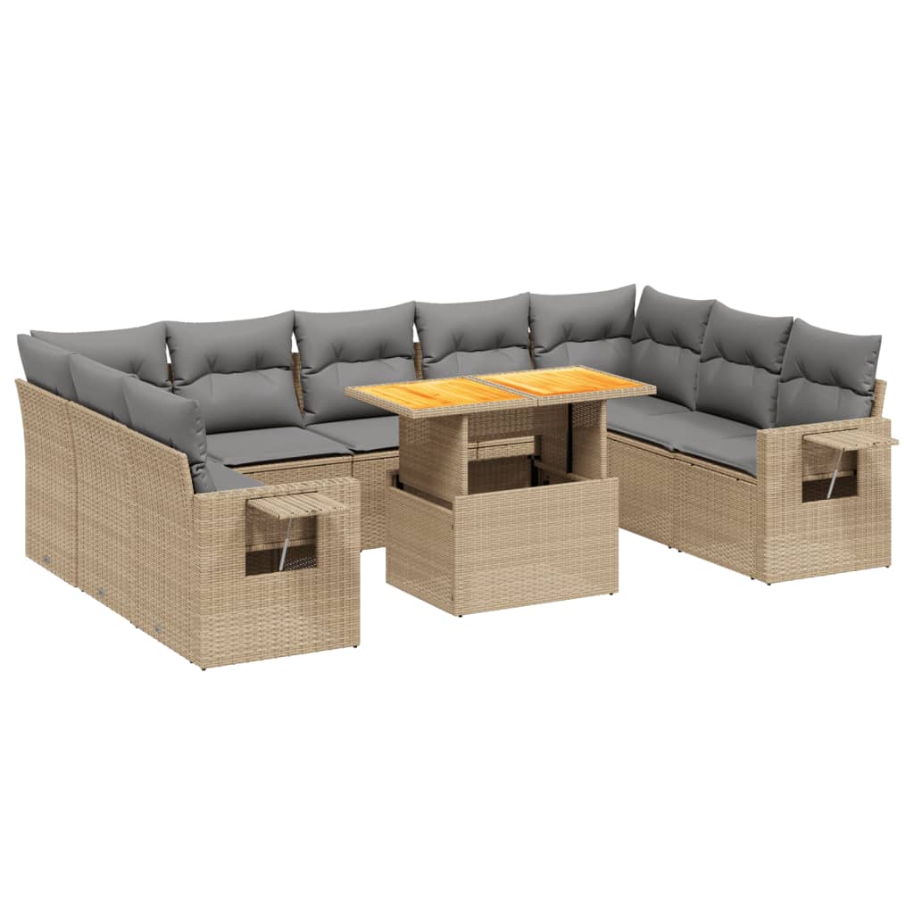 sofasæt til haven 10 dele med hynder polyrattan beige