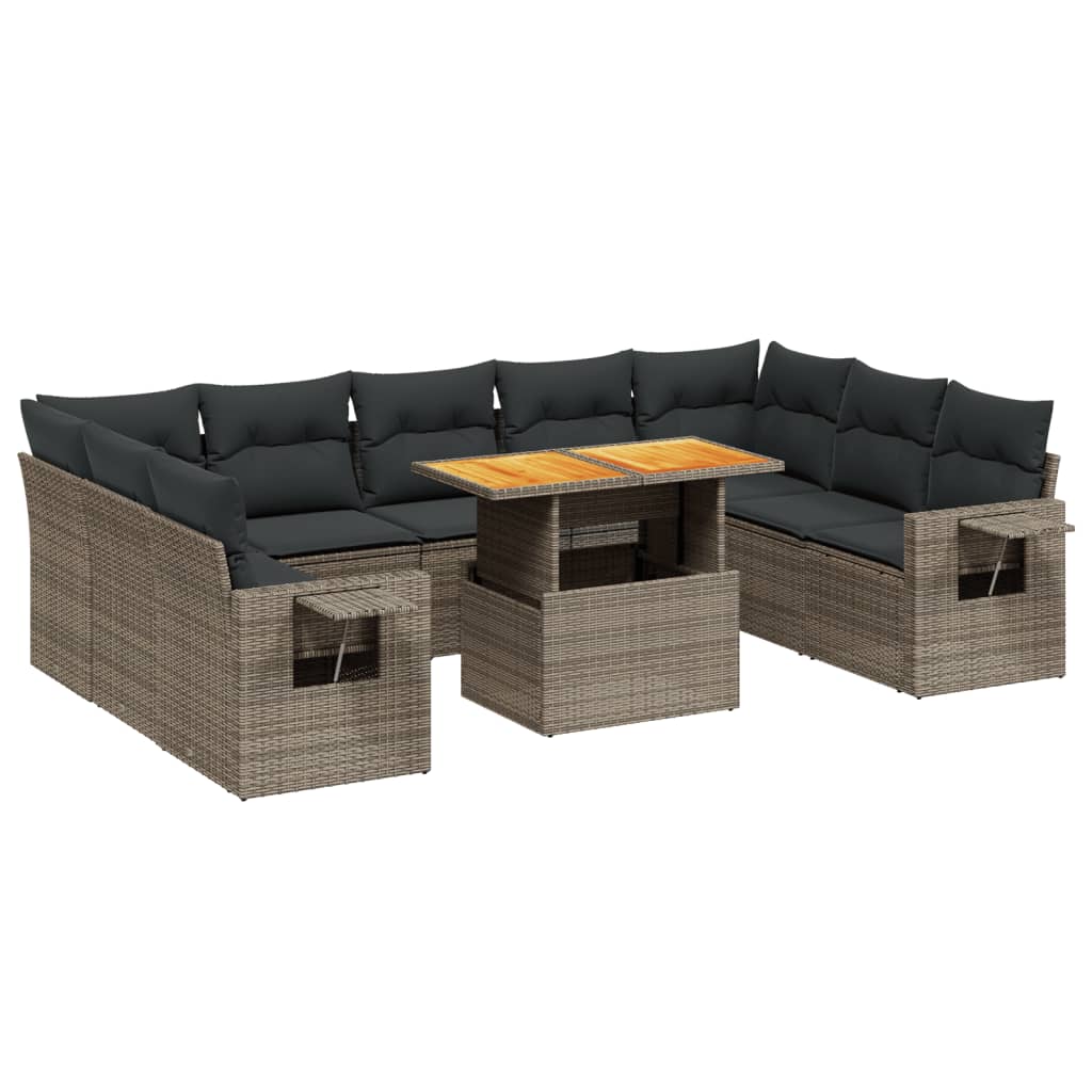 sofasæt til haven 10 dele med hynder polyrattan grå