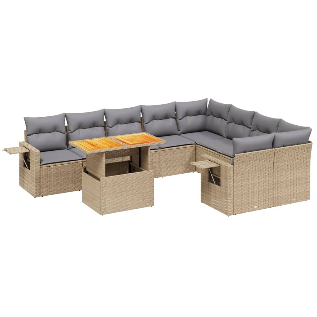 sofasæt til haven 10 dele med hynder polyrattan beige