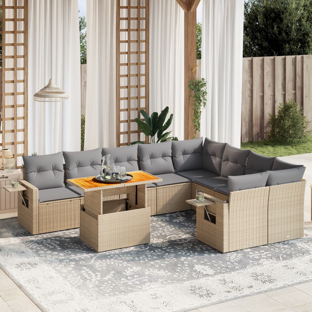 sofasæt til haven 10 dele med hynder polyrattan beige