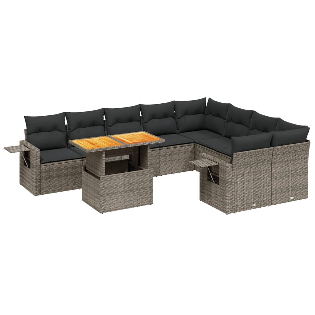 sofasæt til haven 10 dele med hynder polyrattan grå