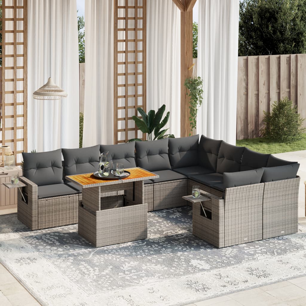 sofasæt til haven 10 dele med hynder polyrattan grå