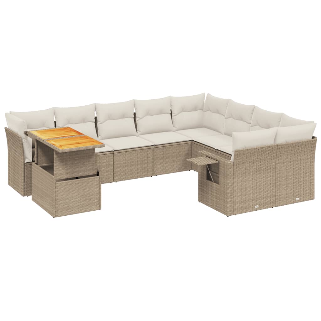 sofasæt til haven 10 dele med hynder polyrattan beige