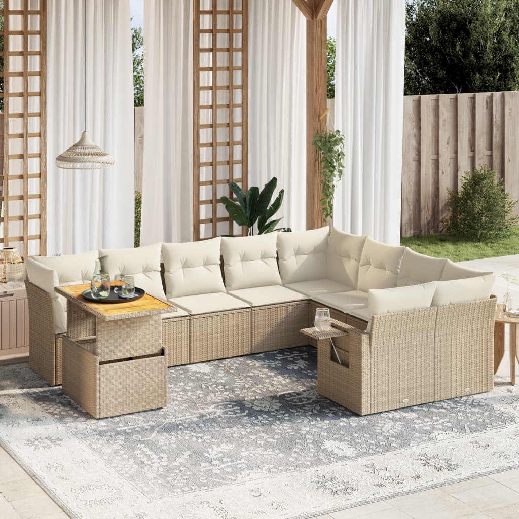 sofasæt til haven 10 dele med hynder polyrattan beige