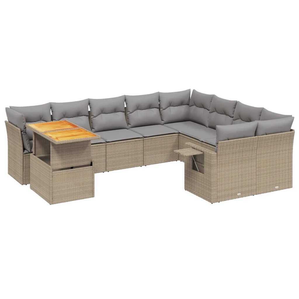 sofasæt til haven 10 dele med hynder polyrattan beige