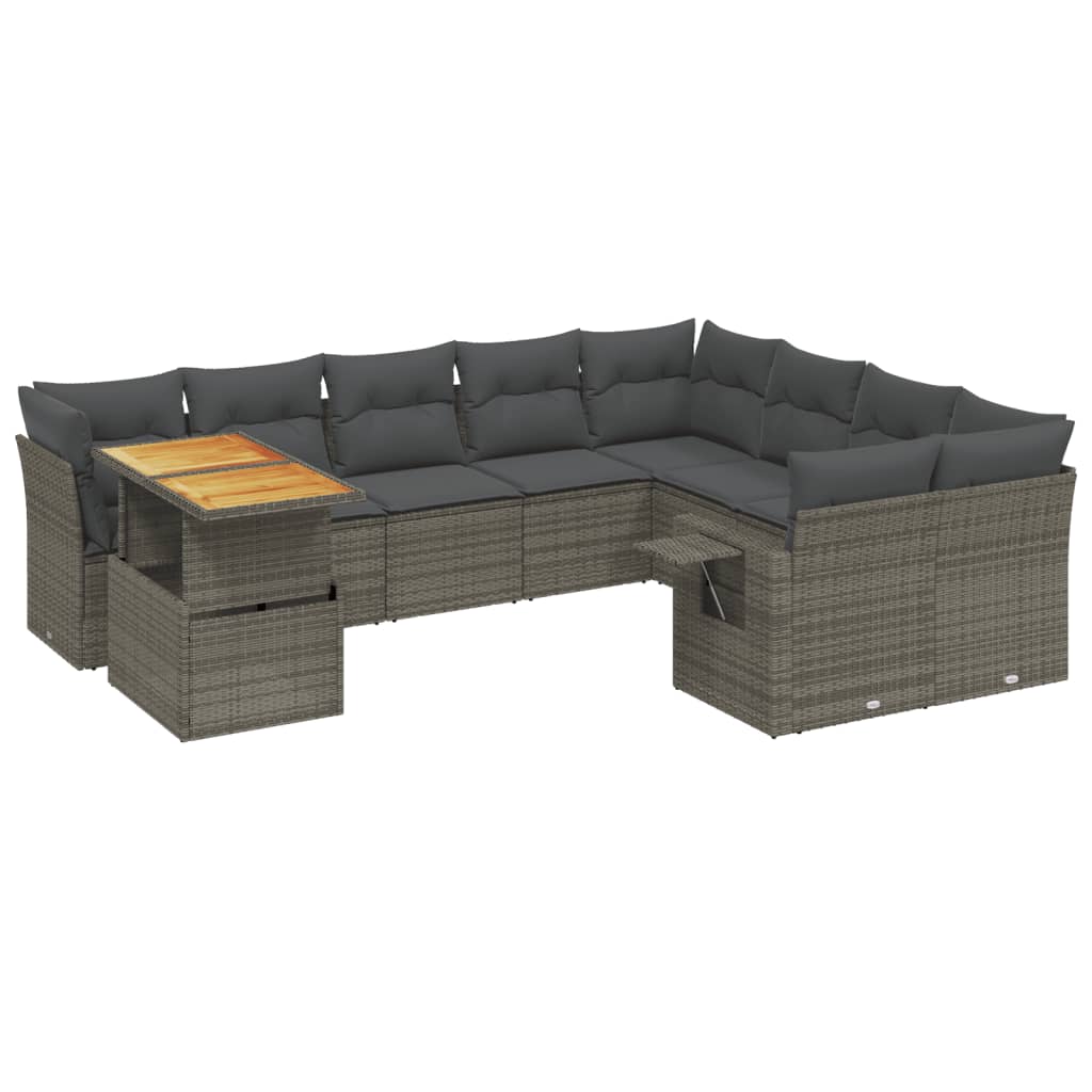 sofasæt til haven 10 dele med hynder polyrattan grå