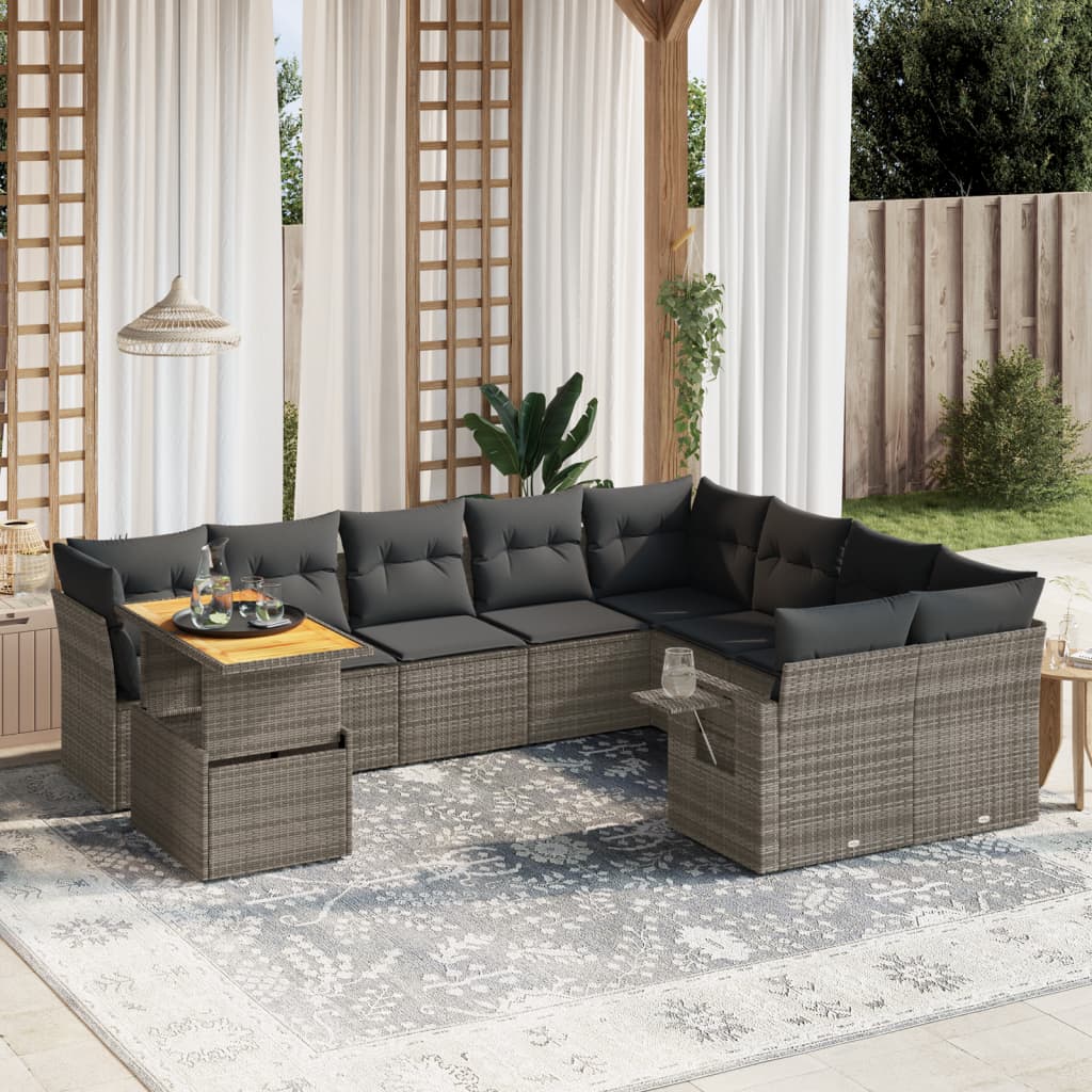 sofasæt til haven 10 dele med hynder polyrattan grå