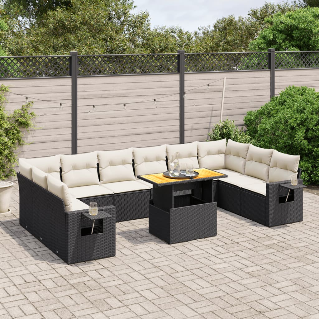 sofasæt til haven 11 dele med hynder polyrattan sort