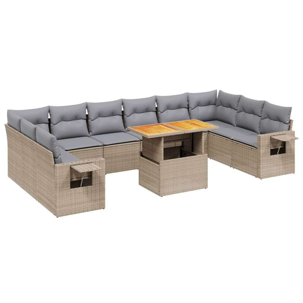 sofasæt til haven 11 dele med hynder polyrattan beige
