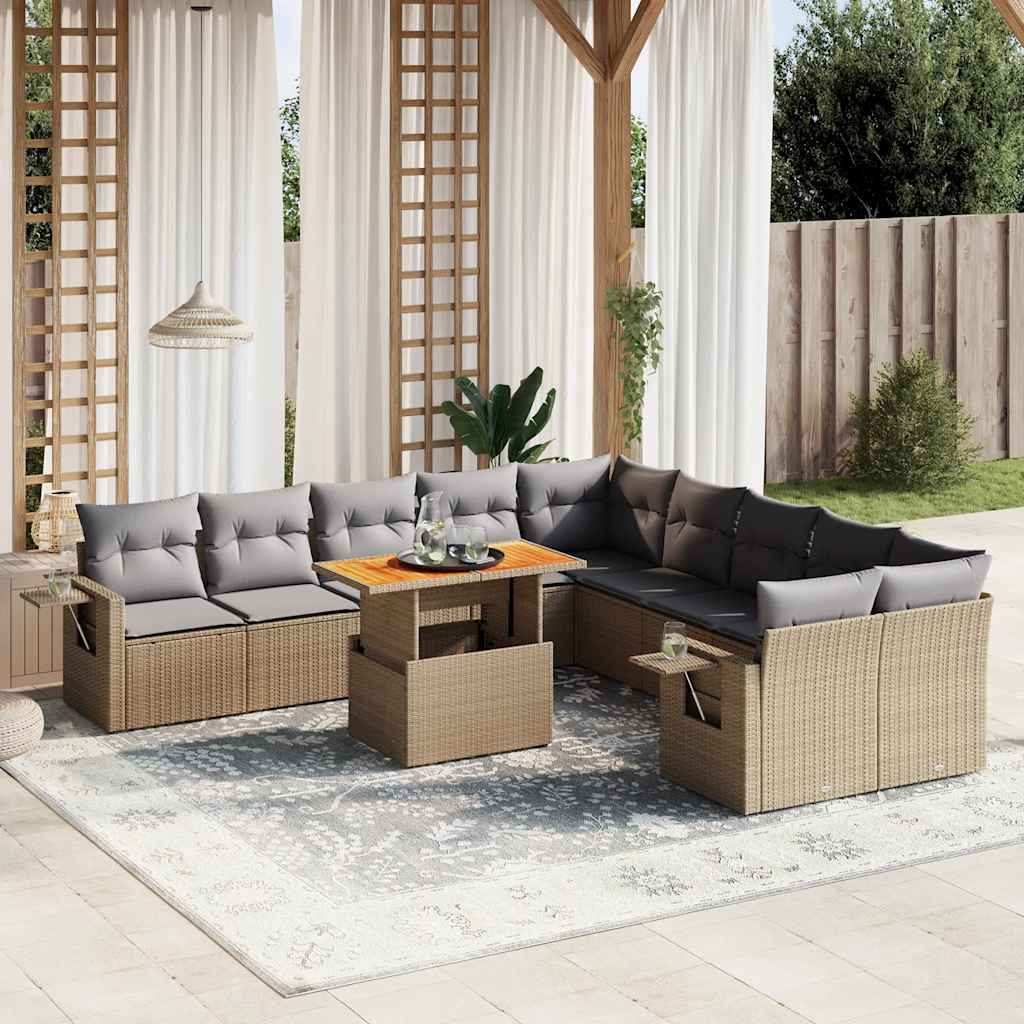sofasæt til haven 11 dele med hynder polyrattan beige