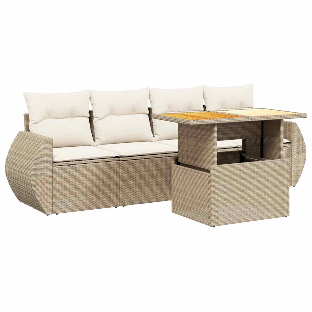 sofasæt til haven 5 dele med hynder polyrattan beige