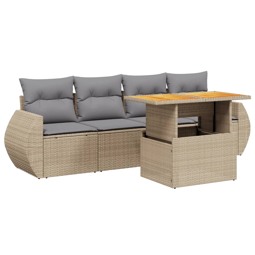 sofasæt til haven 5 dele med hynder polyrattan beige