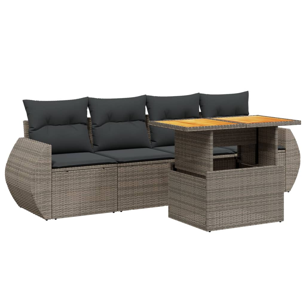 sofasæt 5 dele med hynder polyrattan grå