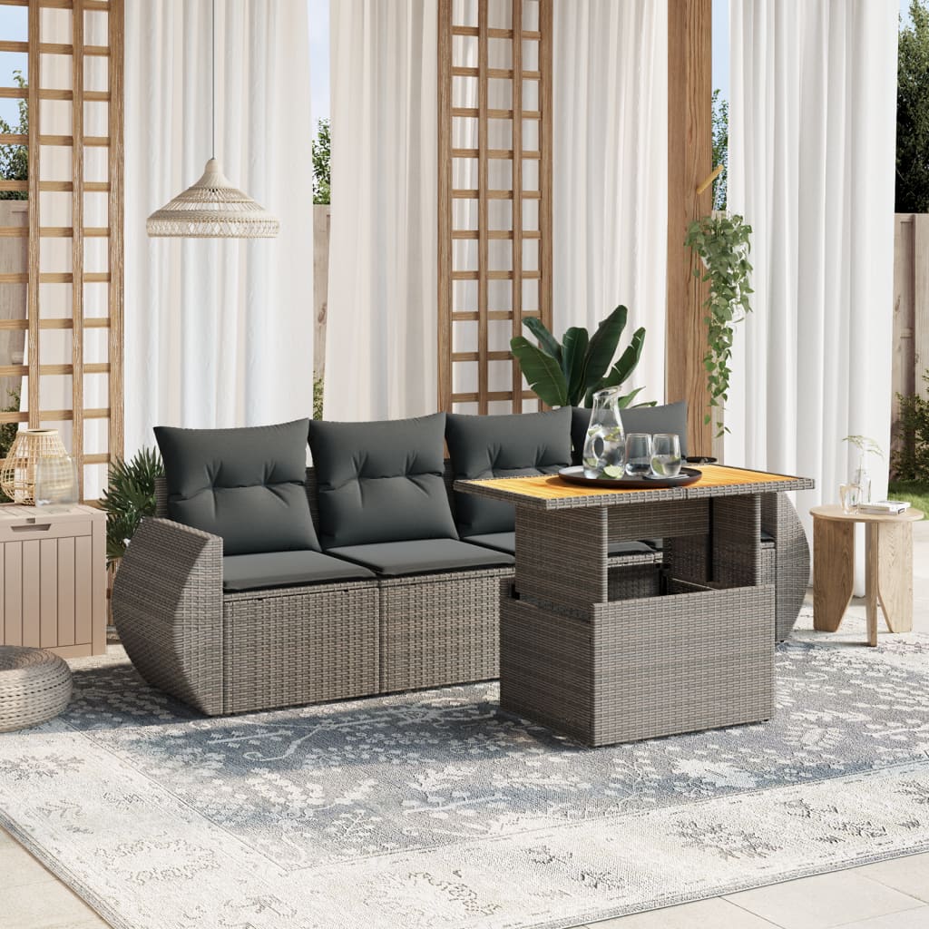 sofasæt 5 dele med hynder polyrattan grå