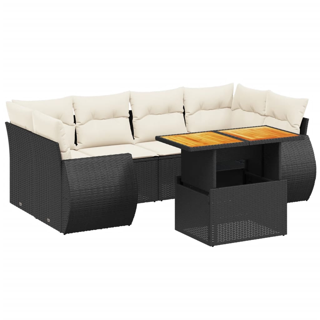 sofasæt til haven 7 dele med hynder polyrattan sort