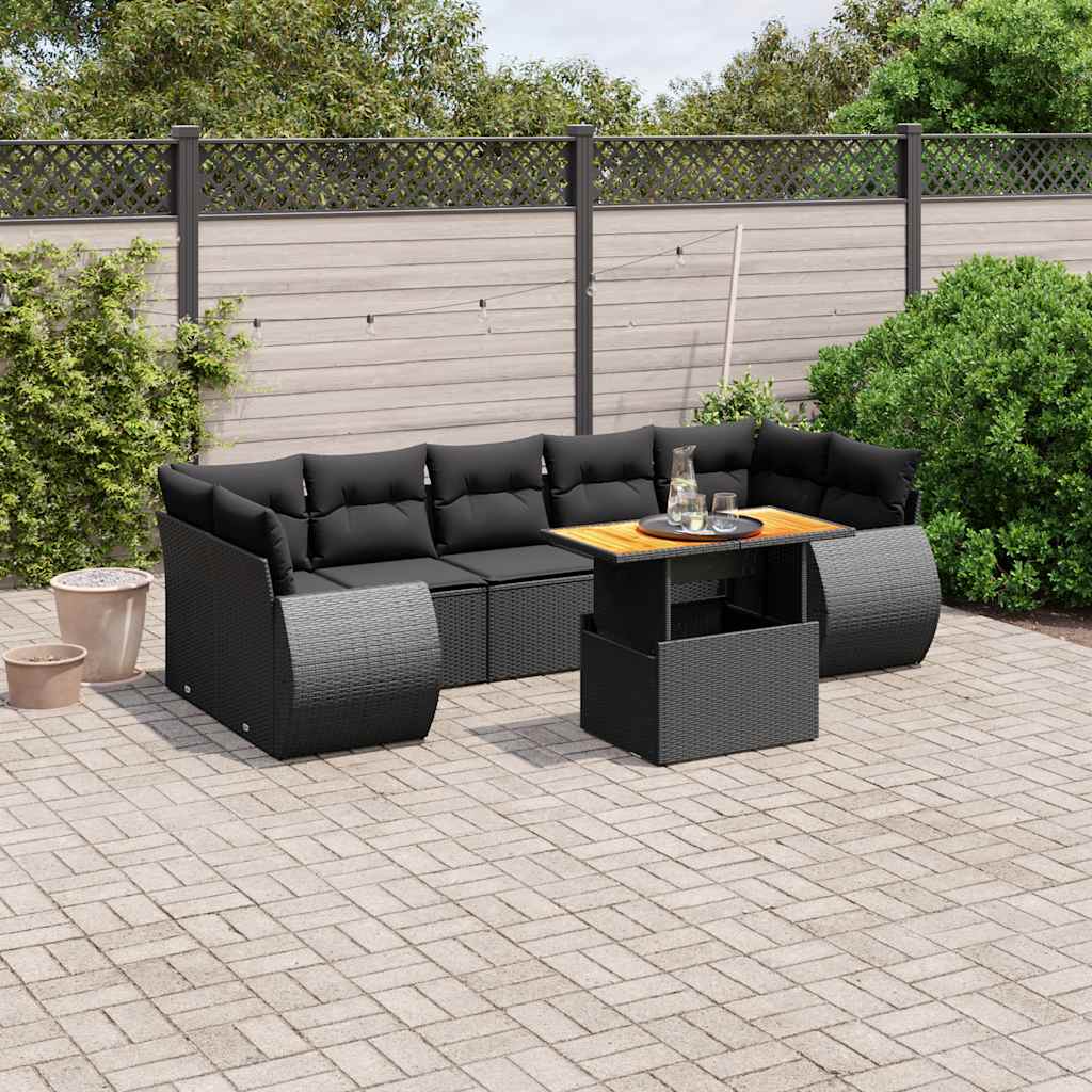 sofasæt til haven 8 dele med hynder polyrattan sort