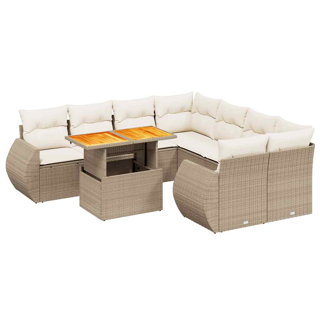 sofasæt til haven 9 dele med hynder polyrattan beige