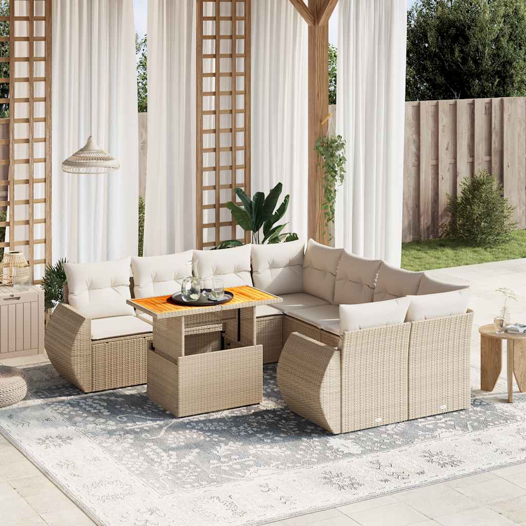 sofasæt til haven 9 dele med hynder polyrattan beige