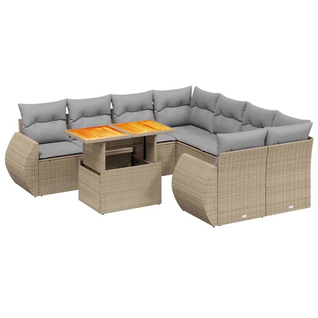 sofasæt til haven 9 dele med hynder polyrattan beige