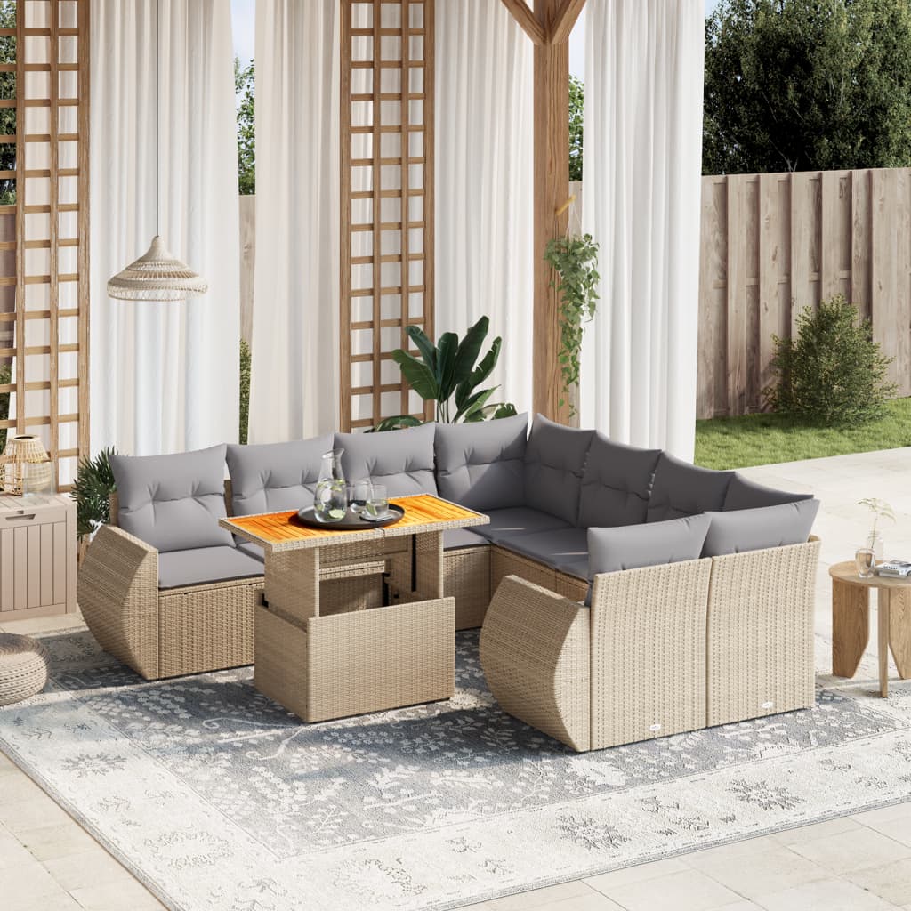 sofasæt til haven 9 dele med hynder polyrattan beige