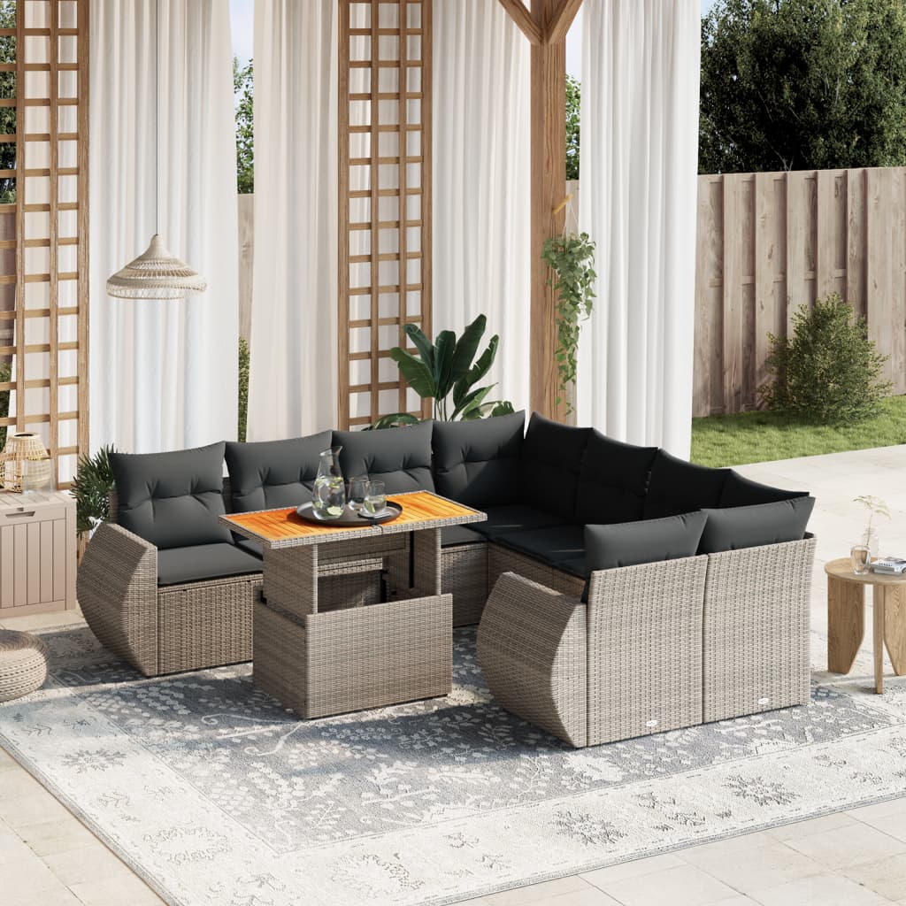 sofasæt til haven 9 dele med hynder polyrattan grå