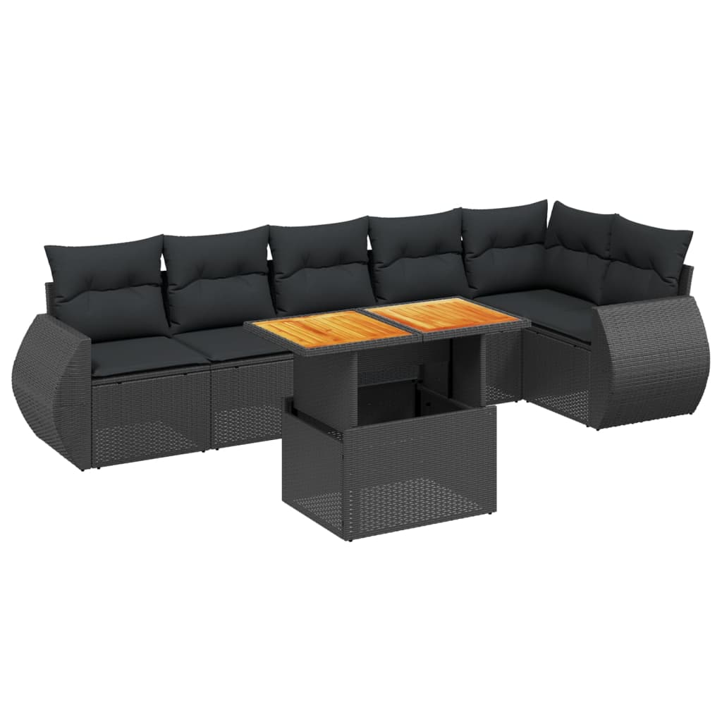 sofasæt til haven 7 dele med hynder polyrattan sort