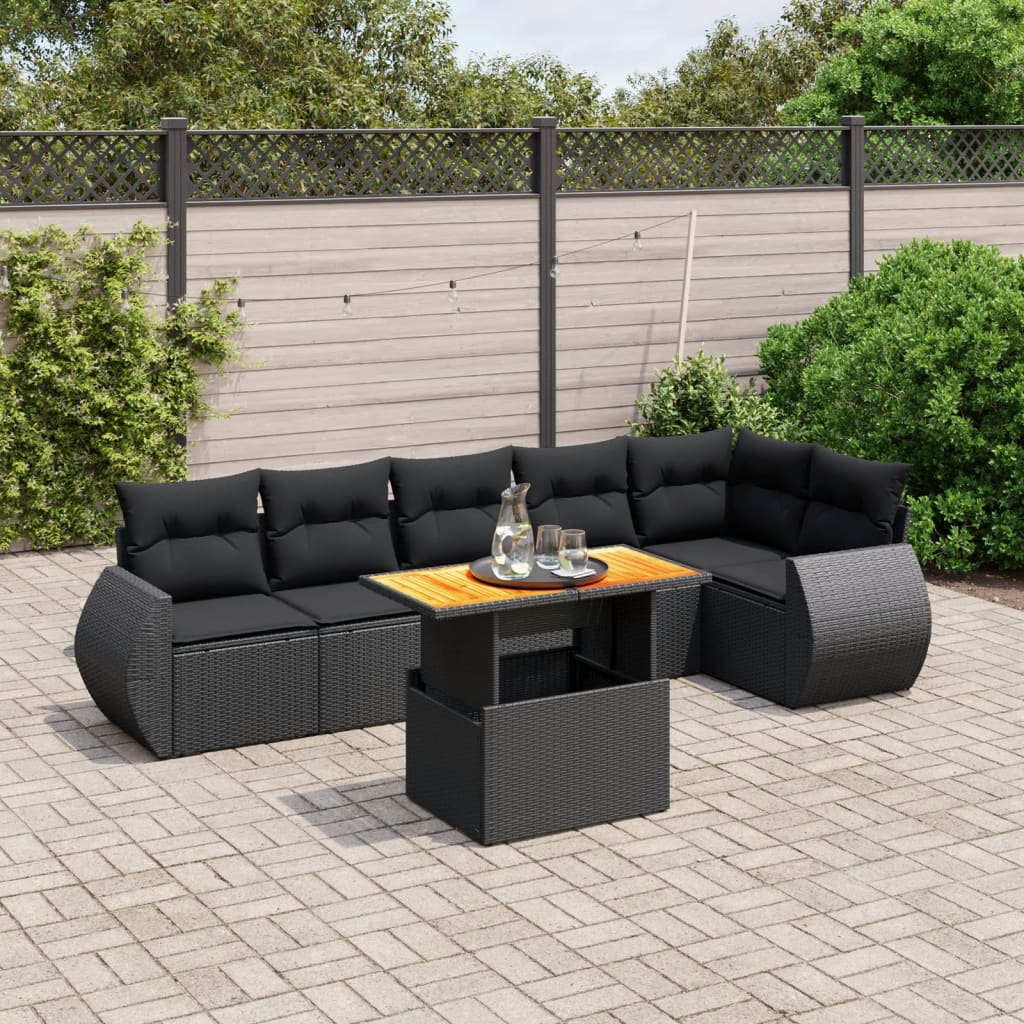 sofasæt til haven 7 dele med hynder polyrattan sort