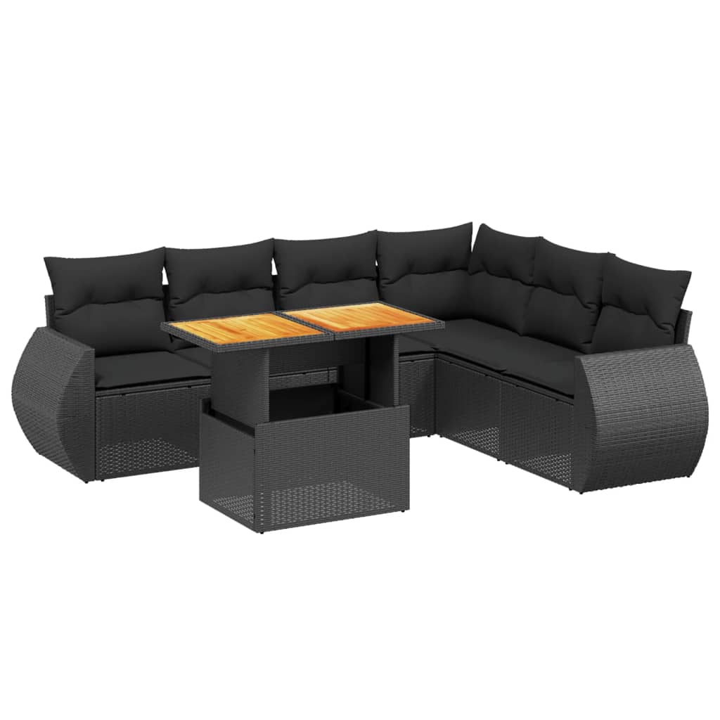 sofasæt til haven 7 dele med hynder polyrattan sort