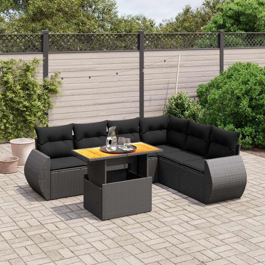 sofasæt til haven 7 dele med hynder polyrattan sort