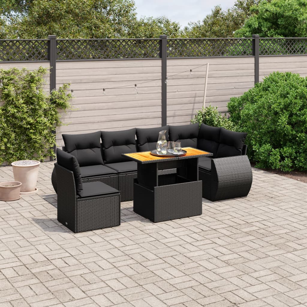 sofasæt til haven 7 dele med hynder polyrattan sort