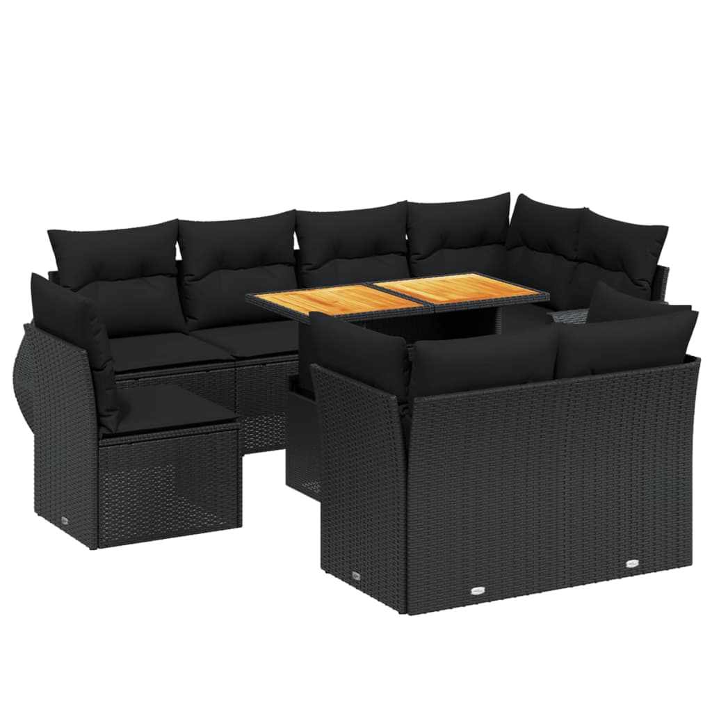 sofasæt til haven 9 dele med hynder polyrattan sort