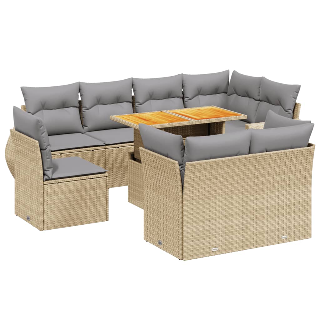 sofasæt til haven 9 dele med hynder polyrattan beige